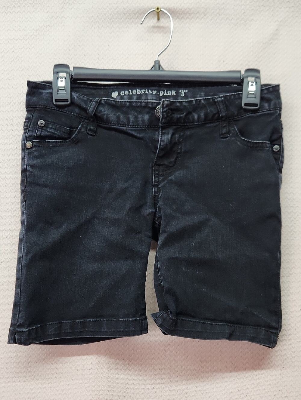 Celebrity Pink Washed Black Denim Bermuda Shorts